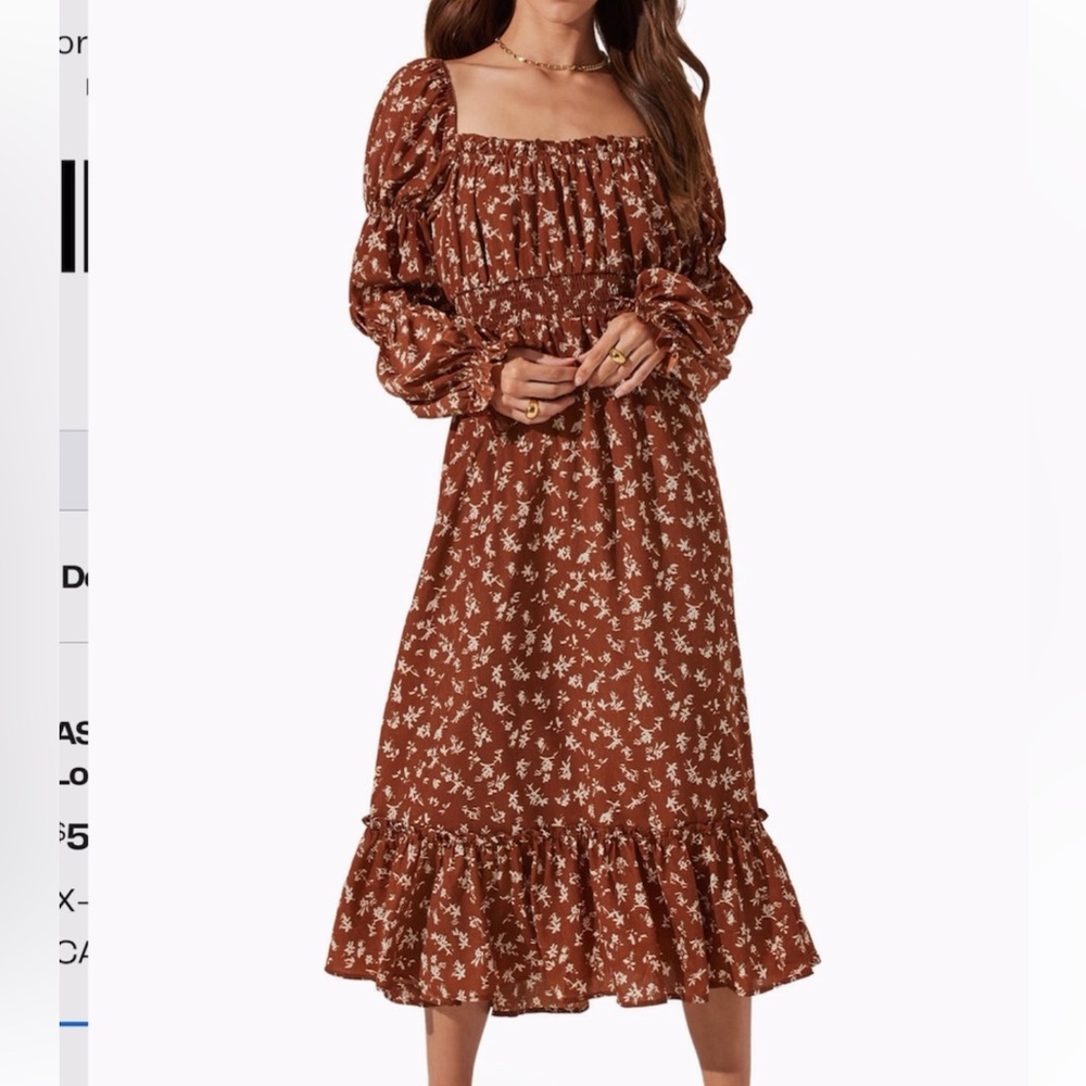 Astr Rust Floral Midi Dress